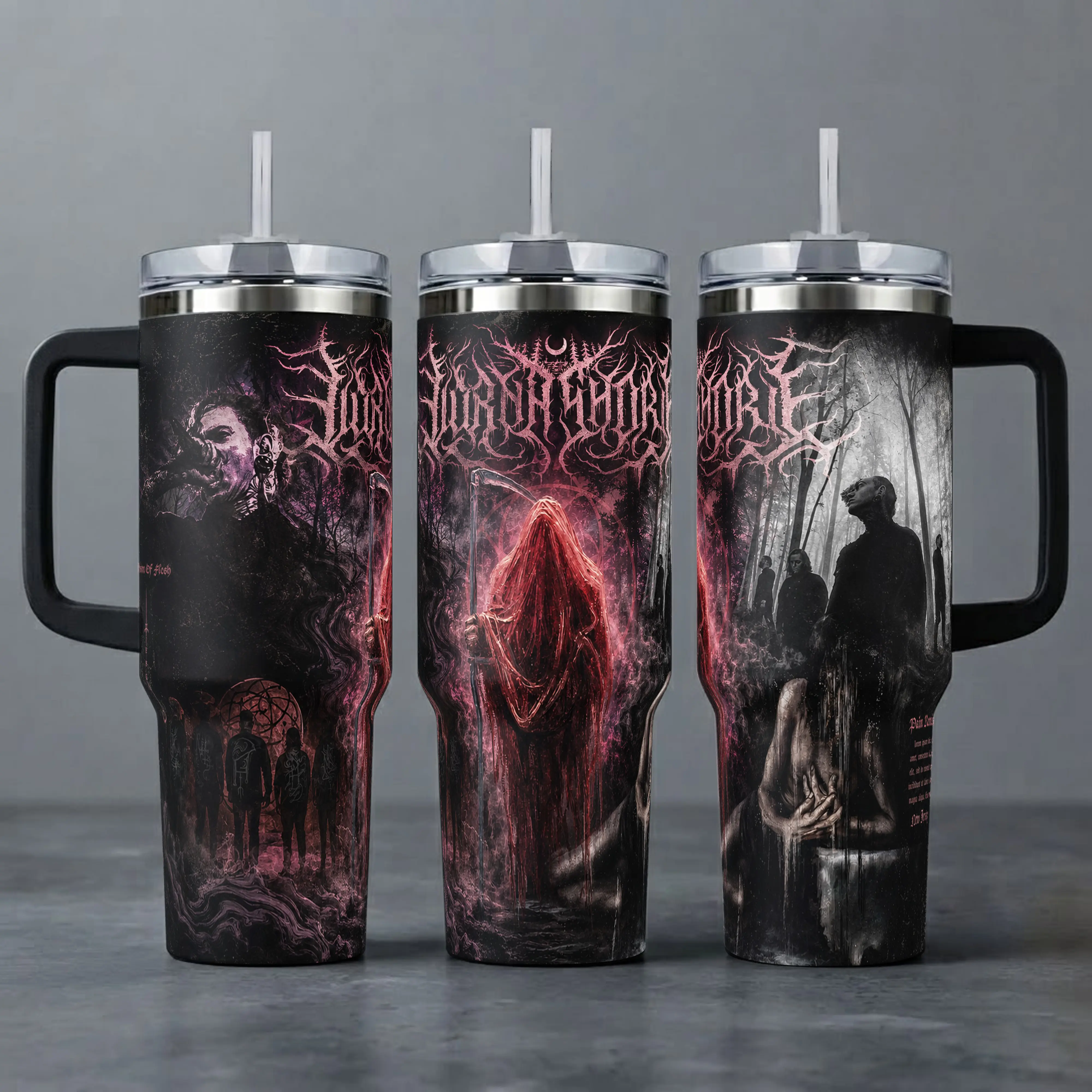 Lorna Shore Pain Remains Tumbler, 20oz & 40oz Insulated Travel Mug with Handle & Straw, Deathcore Heavy Metal Art Cup, Music Fan Merchandise