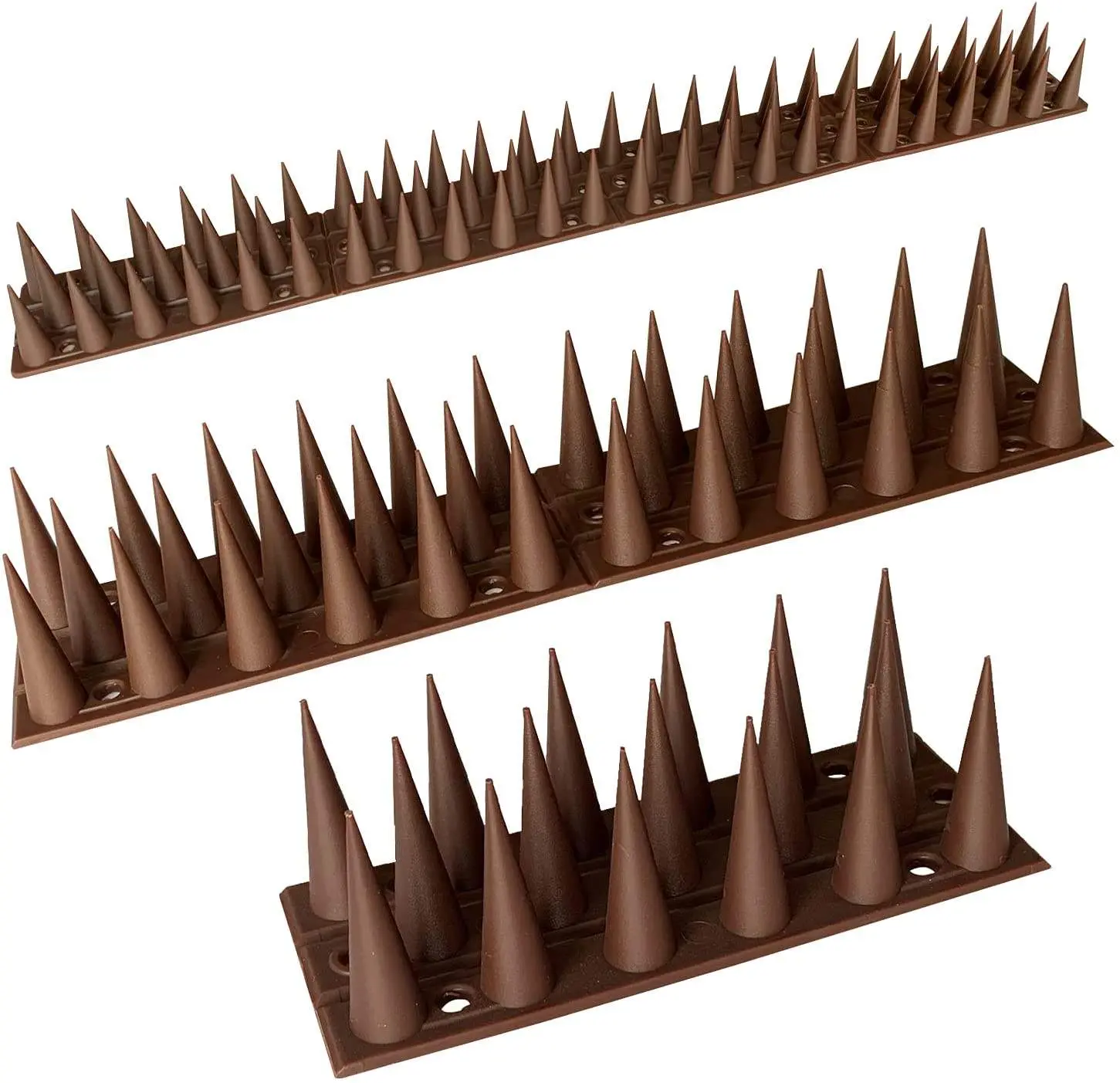 Brown Outdoor Bird Spikes, 4-Pack Animal Deterrent for Pigeons, Squirrels, Raccoons, Cats, Robins - 4.33ft (1.32m) for Roof, Fence, Window Nest Prevention
