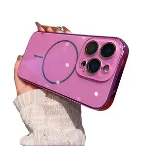 iP17PROMAX/AIR Electroplated Frame AG Matte Thin Ring Magnetic Phone Case 16promax High-end Feel Women Lens Film 15/14/13/12 Glass Back Panel Anti-drop Shockproof Smartphone Protective Cover