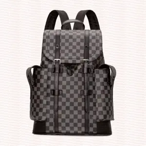 Black Leather Checkered Backpack