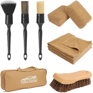 10PCS Car Cleaning Kit Car Detailing Kit Interior Cleaner Long Bristle Horse Hair Leather Cleaning Brush Car Detailing Brushes Microfiber Cloth & Applicator Car Cleaning Supplies for Interior