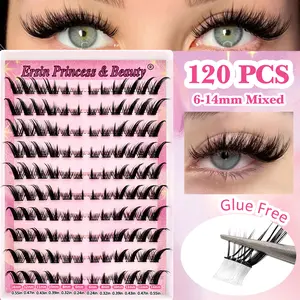 120 Cluster Self-Adhesive False Eyelashes, Mixed Lengths (6-14mm), Fox Eye Look, Cosplay Anime Manga, Fluffy Curled Natural Comfortable