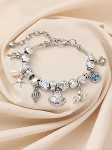 Mermaid & Shell & Fish Design Charm Bracelet, Mix Bracelets, Fashionable Jewelry for Women & Girls, Trendy All-match & Exquisite Jewelry for Birthday Gift, Charms Bracelet