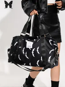 Halloween dark style bat printed single shoulder handbag, Casual Trendy Bag, personalized and niche design, cool casual crossbody bag, multi-compartment suitable for daily commuting, shopping activities, parties, Fashionable crossbody bag
