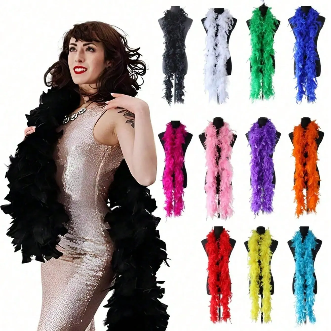 Women's Colorful Feather Scarf, 6.6ft Long, Ideal for Dance Wedding Party Halloween Stage Decoration Festive Headwear Accessories Party Event Props Party Supplies