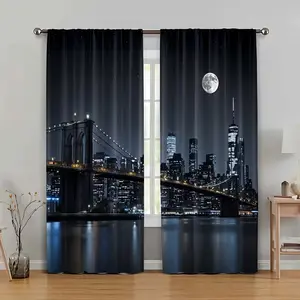 London Night Scene Print Curtains, 2 Piece Set Modern Design, Durable Polyester Fabric, Ideal for Living Room and Bedroom Home Decor, Home Decoration Curtain Window Curtain, Window Drapes