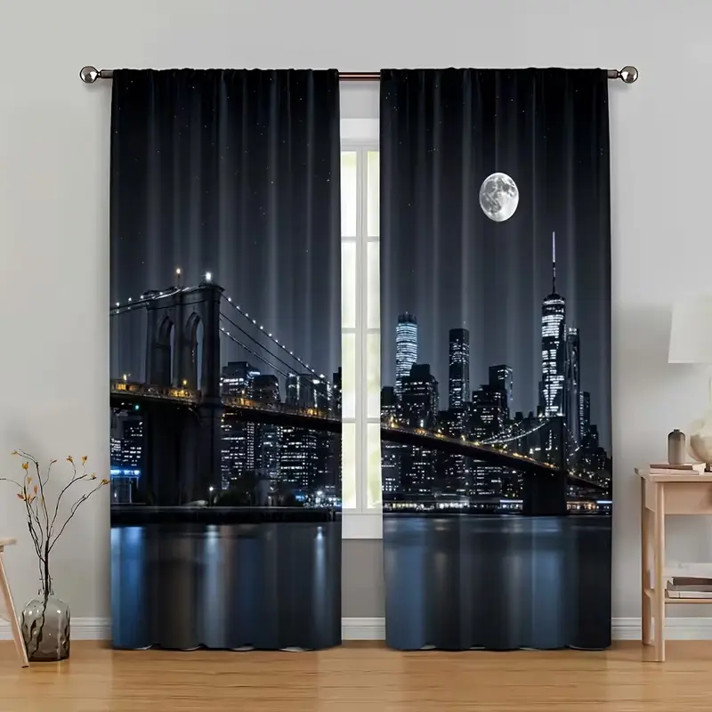London Night Scene Print Curtains, 2 Piece Set Modern Design, Durable Polyester Fabric, Ideal for Living Room and Bedroom Home Decor, Home Decorative Curtain, Home Decoration Curtain Window Curtain, Window Drapes