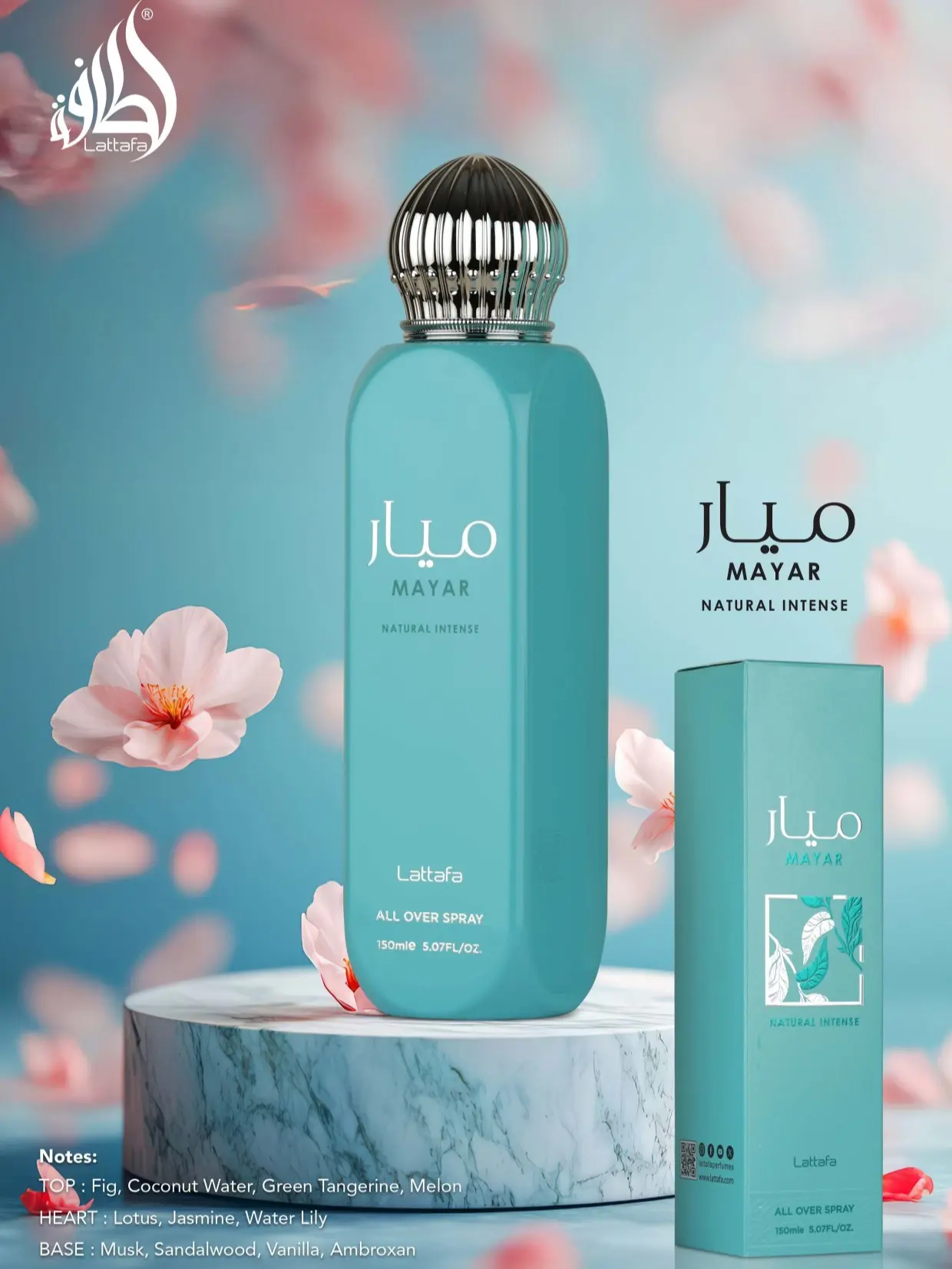 Lattafa Mayar Natural Intense Alcohol-Based Romantic Limited Edition All Over Spray - 150ml, Men's Fragrance, Single Item