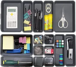 15 count Interlocking Desk Drawer Organizer Separator for Office,Bathroom,Kitchen,Makeup(Black)