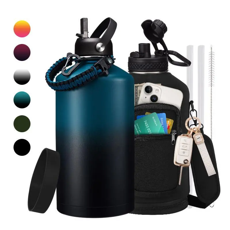 1 Gallon Vacuum Flask Water Metal Bottle Jug with Straw & Spout Lid - 32/40/64/128oz Stainless Steel Insulated Water Bottle,Cold-48h Hot-24