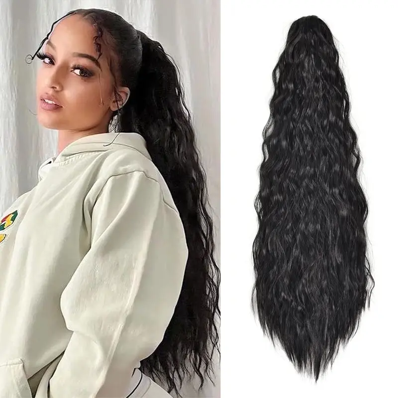 Women's 22-Inch Premium Synthetic Deep Wavy Curly Claw Clip Jaw Hairpiece, Ideal for Fashion Ponytail Hairstyles, Clip-In Ponytail Synthetic Extensions & Pieces with Curly Waves Extensions Hair