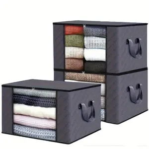 3-Piece Large Capacity Foldable Fabric Storage Boxes, with Flip Lid & Handle, Durable Non-Woven Cloth, Ideal for Closet, Bedroom, Dormitory, Collapsible Storage Box, Collapsible Storage Bin, Foldable Storage Bins