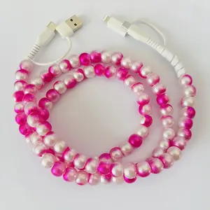 Colorful Pearl Beaded USB Type C Fast Charge Cable 2 in 1 Gift for Smartphones and Tablets Cellphone USB Charger Cable