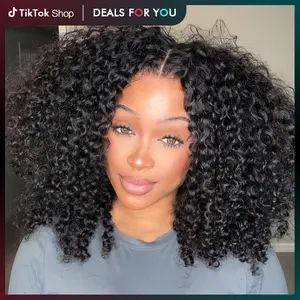 Geeta Hair 250% Density Kinky Curly Pre Cut Lace 4x6 Glueless Real Human Hair Wigs 13x4 Bob Reay to Wear Wig#TikTokShopBackToSchool