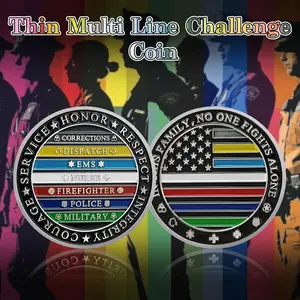 TIKTOK's #1 SHOP, Presents the - Thin Multi Line Challenge Coin - No One Fights Alone Coins - Honor US Corrections Dispatch EMS Nurse Firefighter Police Military Hero - Law Enforcement Gifts Tribute to Our First Responders