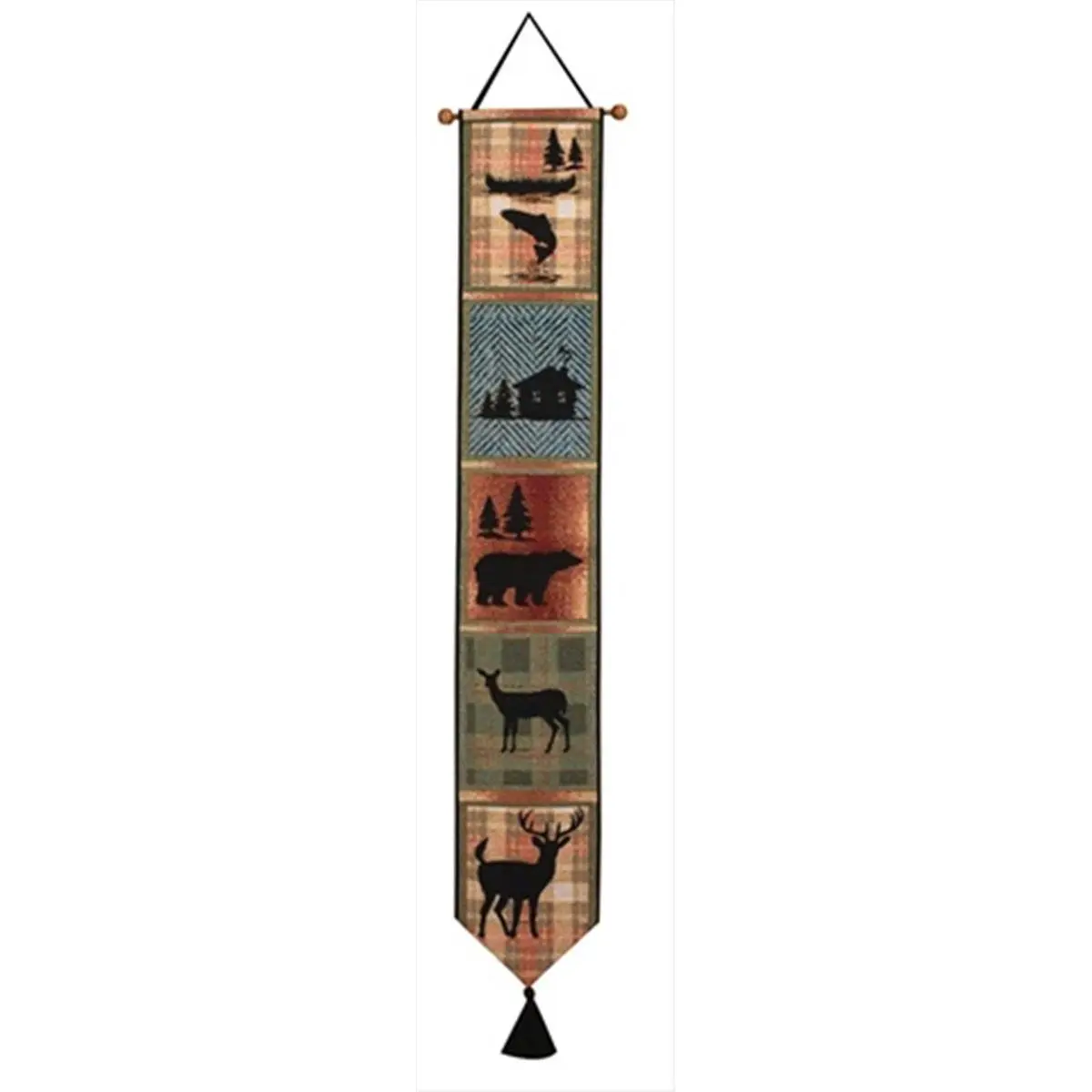 Bear Rustic Cotton-Polyester Wall Hanging Tapestry - Hanging Room Decor Decoration with Included Wooden Hanger Rod, Bell Pull (Manual Woodworkers and Weavers TBPBLD Bear Lodge Design, 6.75x41"), Tapestry Wall Mural, Traditional, Hangable, Room Art, Animal