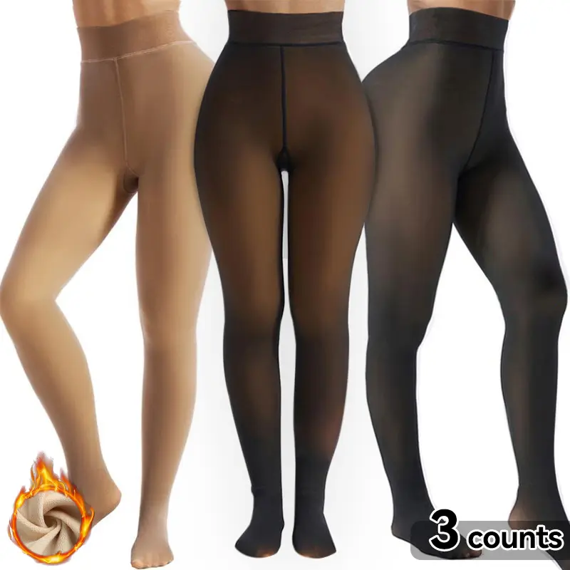 Women's Basic Fleece Lined Tights with Elegant Sheer Look, Warm Winter Tummy Control, Snug and Durable Polyester Spandex Fabric, Soft, Stockings, Fleece Lined Leggings, Elastane