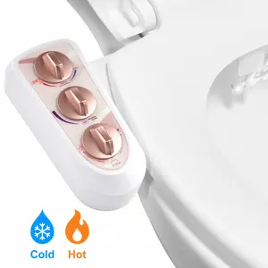 Hibbent Bidet Attachment for Toilet with Self Cleaning Dual Nozzle, Hot and Cold Water Spray Non-Electric Mechanical Toilet Seat Bidet for Rear or Female Washing Sanitizing, Rose Gold