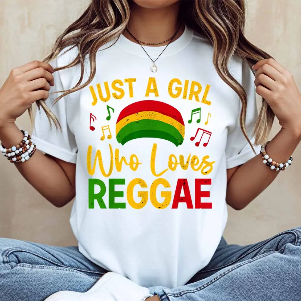 Just A Girl Who Loves Reggae Rainbow Music Print T Shirt Women Casual Short Sleeve Top
