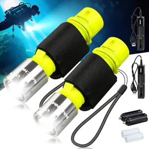 Rechargeable Diving Flashlight Scuba Dive Light Super Bright, Underwater Flashlights IPX8  3 Modes Dive  for Outdoor Diving (2 Pack)