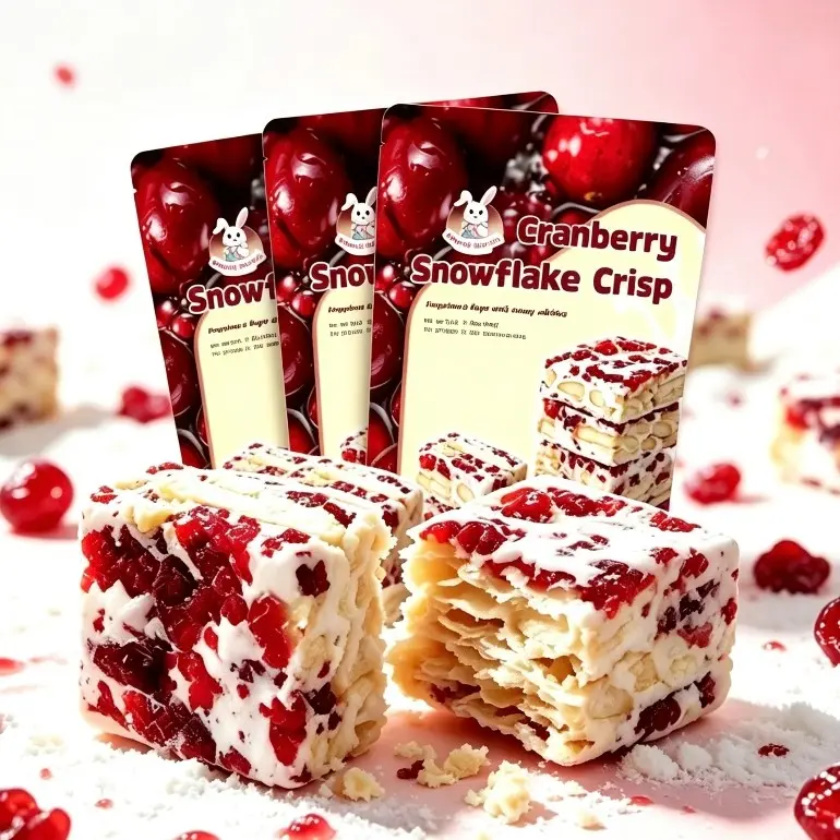 3-Pack Low Sodium Cranberry Snowflake Crisp Milk Nougat Pastry Snacks - Ambient, Standard Size, Chewy Cranberry Nut Candy, Individually Packaged Asian Treats, Wetzels Flavor, Giant Full Pack, Long Shelf Life, Easy Storage for Party & Travel Gifts
