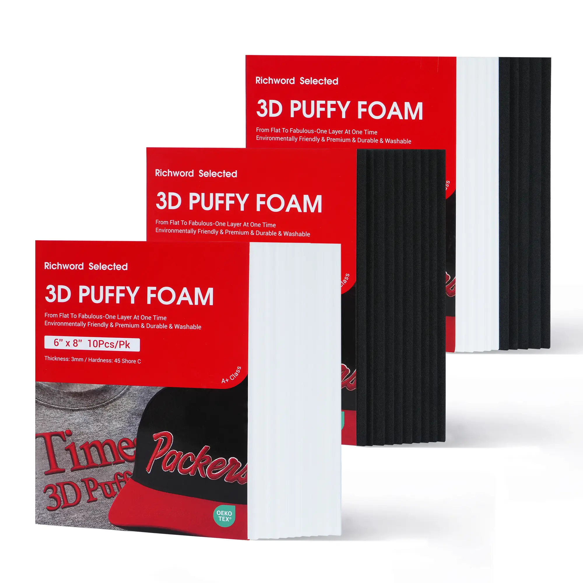 BAI 3D Puff Embroidery Foam Sheets, 3mm Thick, 6 x 8 in, 10 Sheets, for Hats, Caps & Lettering