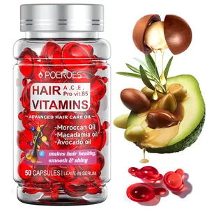POEROES  50 Capsules Hair Oil With Argan Avocado & Moroccan  Oil - Hair Vitamins A C E Pro B5 - Hair Serum for Frizzy and Damaged Hair ， Leave In Conditioner ，Conditioner for Women & Men ， Haircare Shampoo Comfort Cleansing