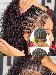 Christmas gift double layer full lace crochet wig cap with natural knots for adding crochet hair, braided wig cap for various crochet hair colors and types 111 knots/120 knots/75 knots/45 knots.