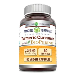 Amazing Formulas Turmeric Curcumin with Bioperine 2250 mg Per Serving 180 Veggie Capsules Supplement | Non-GMO | Gluten Free | Made in USA joint health