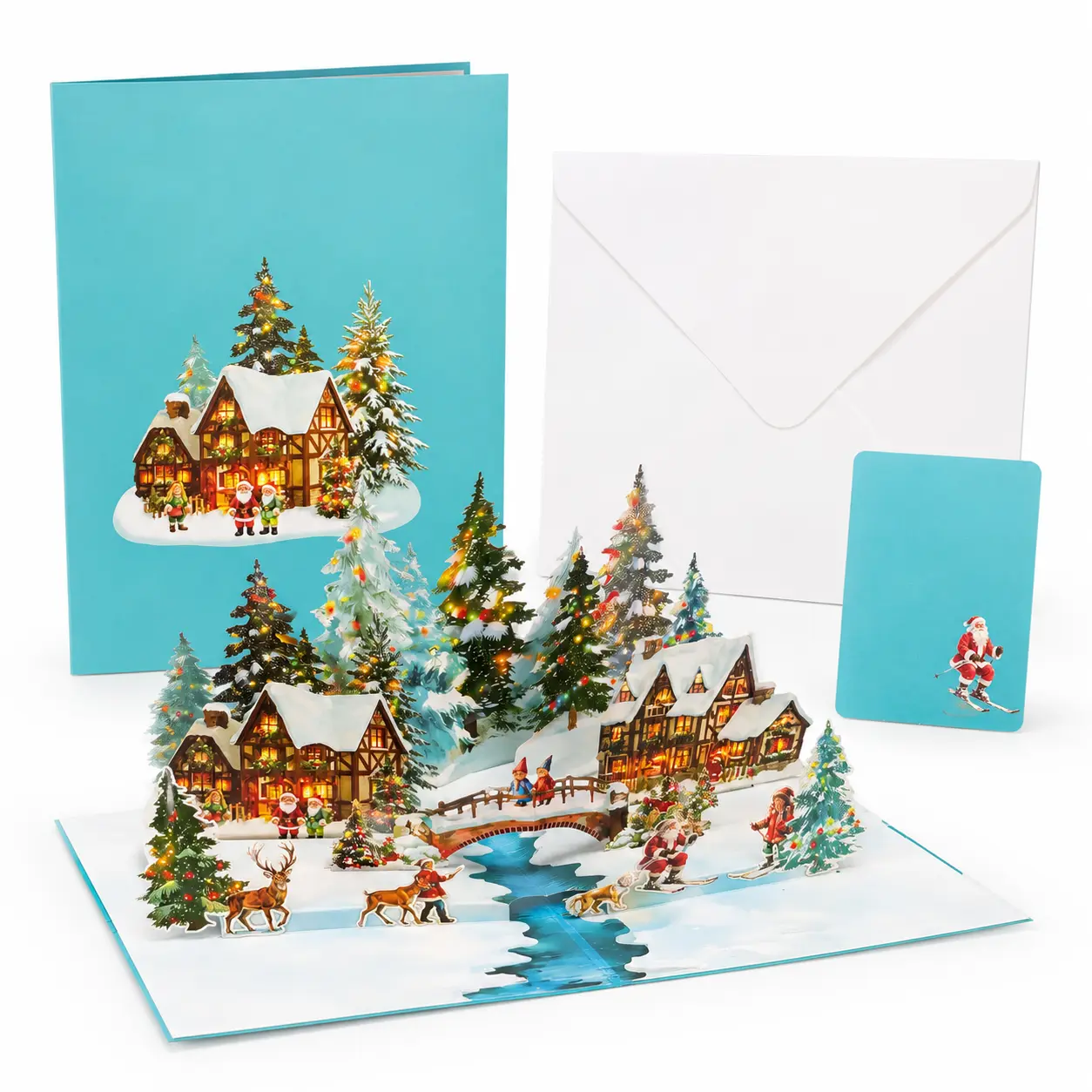 3D Christmas Village Pop-Up Greeting Card, Snowy Winter Village Card with Envelope & Message Card, Holiday Gift for Family Friends sohochic