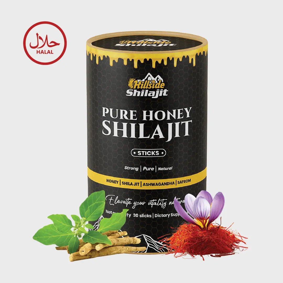 HILLSIDE SHILAJIT Certified Organic Pure Himalayan Shilajit Honey Sticks (Honey Packets) - Organic, Natural Ingredients, Individually Packed, 85+ Minerals, Fulvic Acid, Fast-Absorbing, Halal, 30 Sticks, Energy-Boosting, Healthcare Supplement, Pure Organic