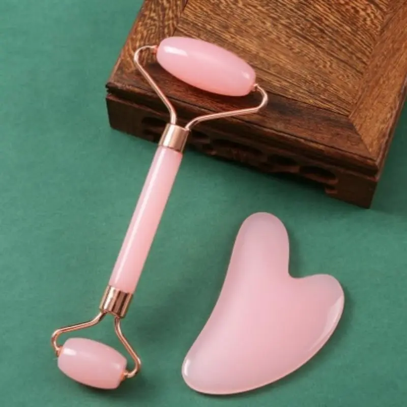 Jade Roller & Gua Sha, Face Roller Redness Reducing Skin Care Tools, Facial Tools, Self Care for Men Women, Massager for Face, Eyes, Neck, Relieve Fine Lines and Wrinkles - Rose Quartz
