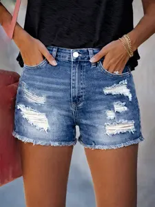Elastic Women's Summer Denim Shorts, Stylish and Comfortable Casualwear, Versatile Everyday Summer Fashion