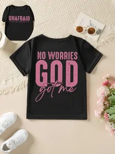 Girls' Soft Cotton Short-Sleeve Letter Print Shirt - Kids Clothing Girls, Faith-Based "No Worries God Got Me" "Unafraid" Christian Inspirational Casual Graphic Top
