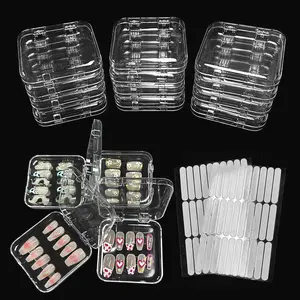 12pcs Press on Nail Storage Box with 60 Pcs Adhesive Double Sided Tape Clear Acrylic Nail Display Box Artificial False Nail Box Organizer Fake Nail Case Transparent Nail Packaging Boxes for Nail Salon