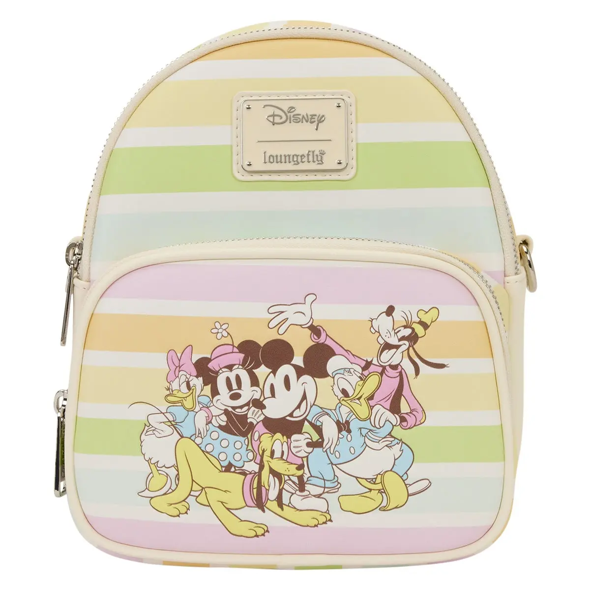 Disney Mickey & Friends Rainbow Stripes Convertible Backpack Purse - Casual Printed Backpack, Functional Mini Crossbody Bag with Mickey Pocket, Stylish Daypack, Stylish Casual Daypack