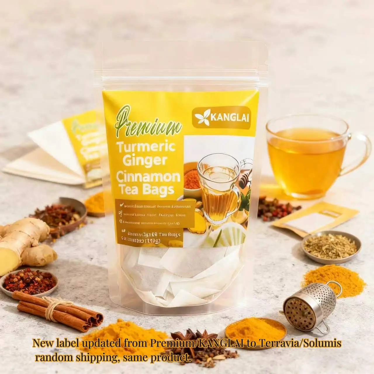 Premium Turmeric Ginger Cinnamon Tea 60/120 Bags 100% Natural Anti-Inflammatory Eco-Friendly No Sugar Caffeine Gluten Vegan Loose Leaf Tea antiinflamma tea, looseleaf tea Beverageanti in flama tea ginger caffeine free Vegan,herbal tea,teajunkie