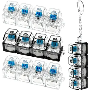 Keyboard Fidget Toy Keyboard Fidget Keychain 4-in-1 Keyboard Decompression Button Finger Clicker Toys Button Stress Relief Fidget Gifts (Clear Black)