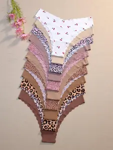 Women's Seamless Scallop Trim Design Panties, Comfortable Breathable Antibacterial Underwear, Casual Style Briefs