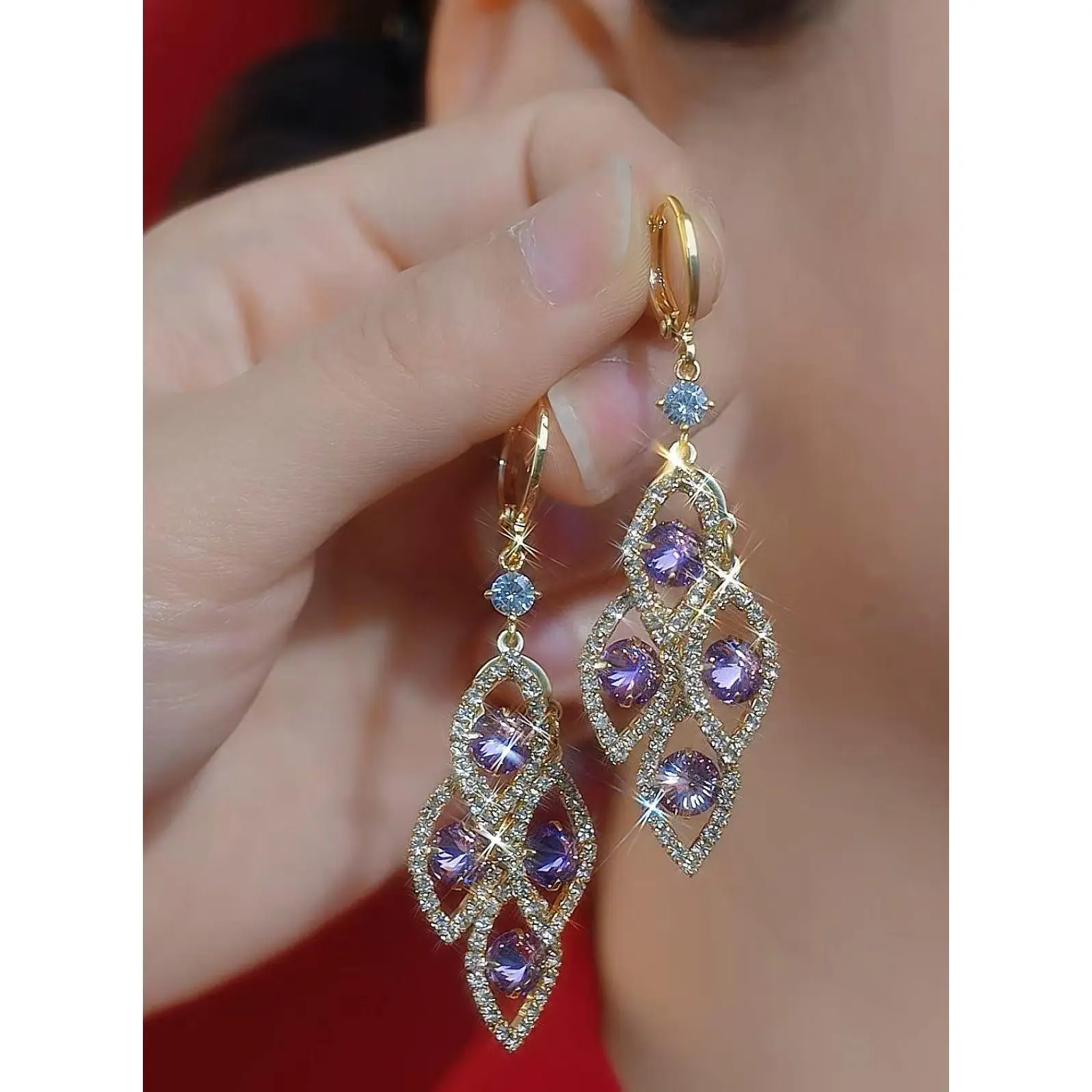 LisiZen New Trendy Purple Zircon Water Drop Earrings for Women Unique Stylish Design Light Luxury Elegant Ear Accessories DZEH5719