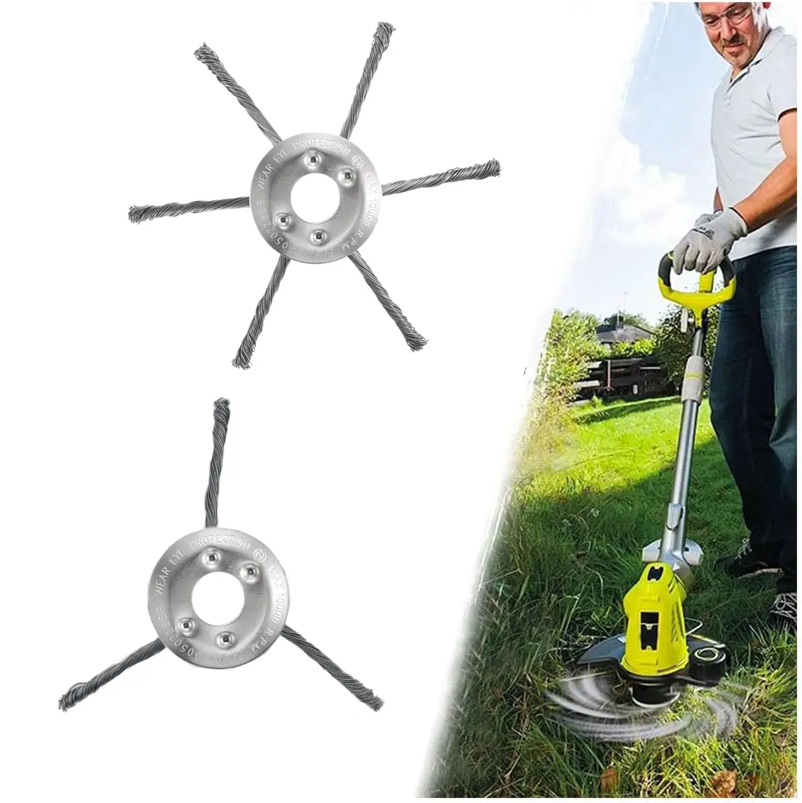 7.8 inch Steel Wire Brush Cutter Trimmer Head, Weed Wacker Attachments Heads,Wired Trimmer Head Replacement for Electric Battery Powered Cordless Stri