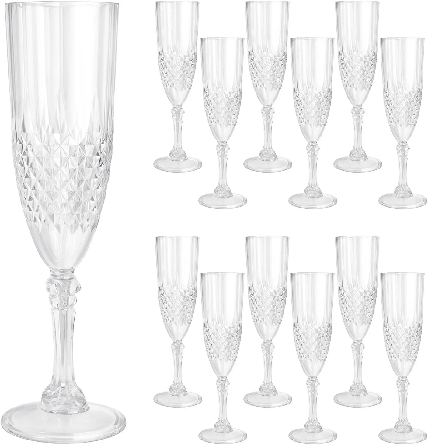 12 Pcs Plastic Champagne Flutes,White Champagne Glasses Bulk, Made of Durable Plastic Material Can be Used for Weddings, Everyday Fun Parties and More!