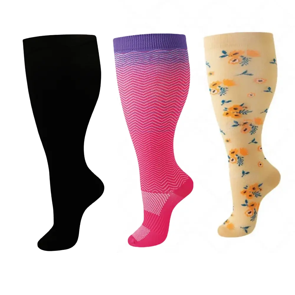 JointlyCreating 3 Pairs Wide Calf Compression Socks for Women & Men, 15-20 mmHg, Breathable, Lightweight Work, Travel & Everyday Wear,