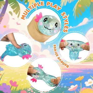 Axolotl Squishy Stress Relief Toy Glitter Fidget Toys Cute Malt Sugar Axolotl Toy Fidget Toys for Kids Youth Adult, Party Favors Anxiety Relief Squishy Toys(Blue) Textured Relaxing Mystery Big