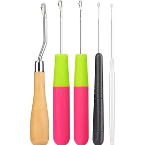 5Pcs/Sets Bent Latch Hook Crochet Hooks Hair Braiding Tools Dreadlocks Different Sizes Crocheting Weaving Needles for Hair Braiding, Rug Making and Art Crafts