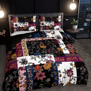 3-Piece Floral Patchwork Print Bedding Set, Soft Breathable Fabric, All-Season Use, Includes 1 Fitted Sheet + 2 Pillowcases