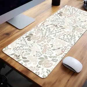 Vintage Floral Pattern Design Mouse Pad, 1 Count Rectangle Gaming Mouse Pad, Office Desk Accessories, Non-Slip Rubber Base Stitched Edge Desk Pad, Corporate Work Desk Accessories
