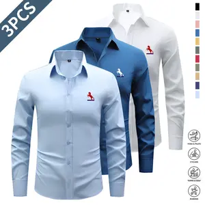3-Pack Men's Fashion Long Sleeve Shirt Lapel Solid Color Classic Single-breasted Dress Business Casual Spring and Autumn Fit Mature Sucking Han Breathable Easy to Match Wearing Comfortable Outdoor Men's Jacket Top