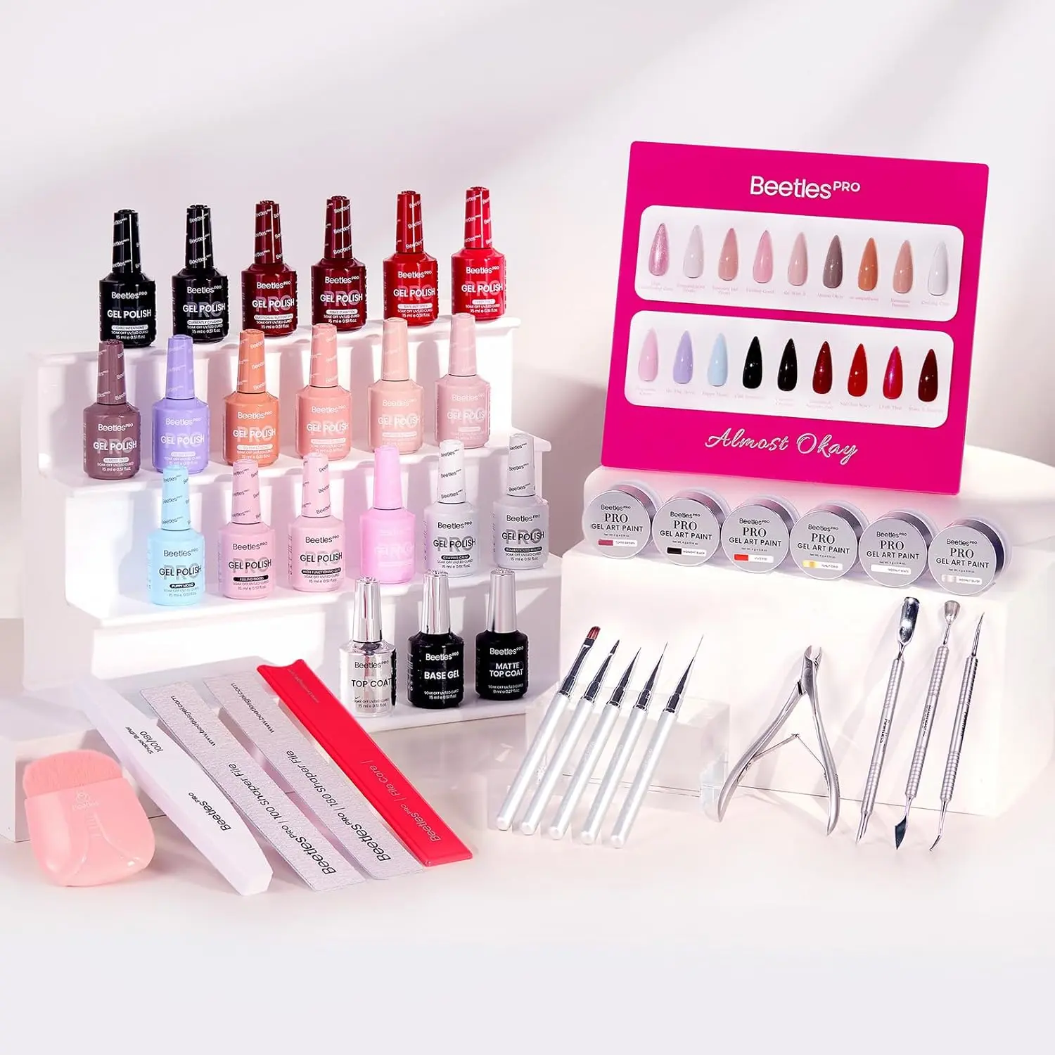 Beetles PRO Smooth Gel Polish Manicure Kit - 18x15ml Salon Nail Art Set, Base Coat, Glossy & Matte Top Coats, 6 Painting Gels, Steel Tools, Storage Solution, UV Nail Lamp Cure Required (Urban Solitude Collection)