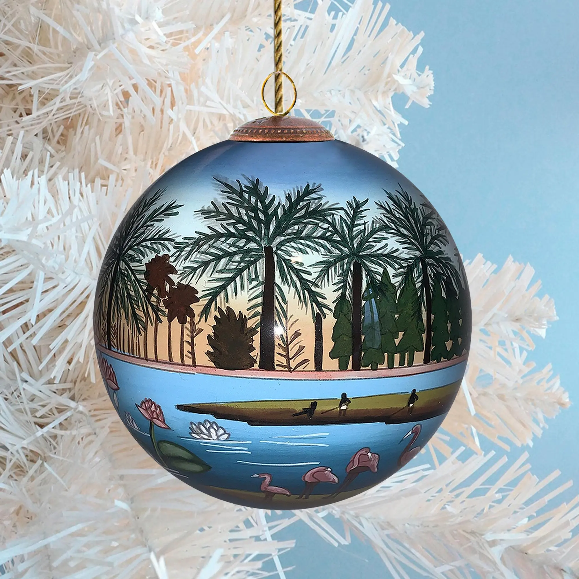 Hand-Blown Glass Ornament Hand-Painted from Inside Henri Rousseau The Flamingos Christmas Tree Ornament Holiday decor & Housewarming Gift